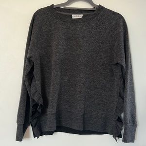 For The Republic Poly Blend Dark Gray Ruffle Side Sweater M EUC